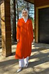 Kadın V Yaka Düğmeli Uzun İnce Yazlık Tesettür Hırka-Oranj