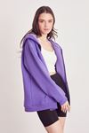 Ön Fermuarlı Kapşonlu Sweatshirt Hırka-Lila