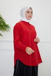 Düğmeli Poplin Gömlek-Kırmızı