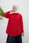 Düğmeli Poplin Gömlek-Kırmızı