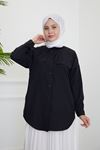 Çift Cep Kapaklı Tunik-Siyah