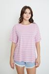 Bisiklet Yaka Çizgili T-shirt-Pudra