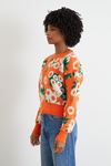 Desenli Triko Crop-Oranj