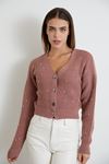 Taşlı Crop Hırka-Pudra
