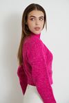 Balıkçı Yaka Desenli Crop-Fuşya