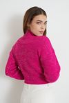 Balıkçı Yaka Desenli Crop-Fuşya