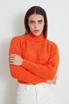 Balıkçı Yaka Desenli Crop-Oranj