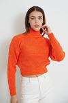 Balıkçı Yaka Desenli Crop-Oranj