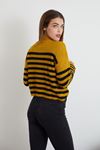 Bisiklet Yaka Çizgili Crop-Hardal