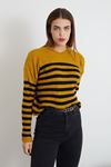 Bisiklet Yaka Çizgili Crop-Hardal