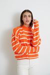 Çizgili Yarım Balıkçı Crop-Oranj