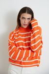 Çizgili Yarım Balıkçı Crop-Oranj