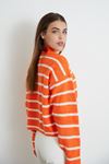 Çizgili Yarım Balıkçı Crop-Oranj