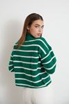 Çizgili Yarım Balıkçı Crop-Zümrüt Yeşili