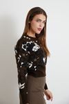 Desenli Triko Crop-Kahve