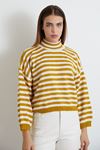 Yarım Balıkçı Çizgili Crop-Hardal