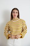 Yarım Balıkçı Çizgili Crop-Hardal