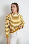 Yarım Balıkçı Çizgili Crop-Hardal