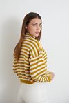 Yarım Balıkçı Çizgili Crop-Hardal