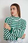 Yarım Balıkçı Çizgili Crop-Zümrüt Yeşili