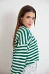 Yarım Balıkçı Çizgili Crop-Zümrüt Yeşili