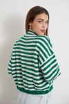 Yarım Balıkçı Çizgili Crop-Zümrüt Yeşili