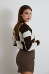 Kare Desen Triko Crop-Kahve