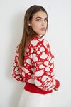 Desenli Triko Crop-Kırmızı