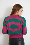 Desenli Crop Kazak-Fuşya