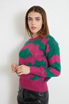 Desenli Crop Kazak-Fuşya