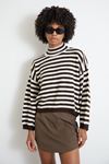 Yarım Balıkçı Çizgili Crop-Kahve