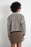 Yarım Balıkçı Çizgili Crop-Kahve