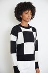 Kare Desen Triko Crop-Siyah