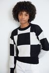 Kare Desen Triko Crop-Siyah