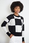 Kare Desen Triko Crop-Siyah