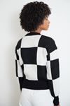 Kare Desen Triko Crop-Siyah
