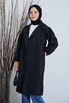 Çizgili Trençkot-Siyah