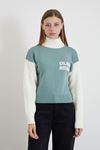 Balıkçı Yaka Yazılı Crop-Mint