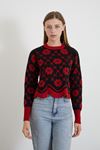 Desenli Crop Kazak-Bordo