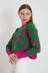 Desenli Crop Kazak-Fuşya