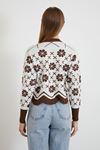 Desenli Crop Kazak-Kahve