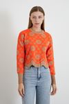 Desenli Crop Kazak-Oranj