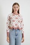 Desenli Crop Kazak-Pudra