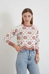 Desenli Crop Kazak-Pudra