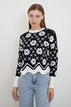 Desenli Crop Kazak-Siyah