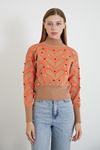 Kalp Desen Balıkçı Crop-Bej