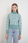 Kalp Desen Balıkçı Crop-Mint