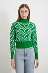 Kalp Desen Balıkçı Crop-Yeşil