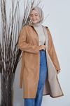 Kapşonlu Kuşaklı  Trenç-Camel