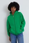 Ön Fermuarlı Kapşonlu Sweatshirt Hırka-Yeşil